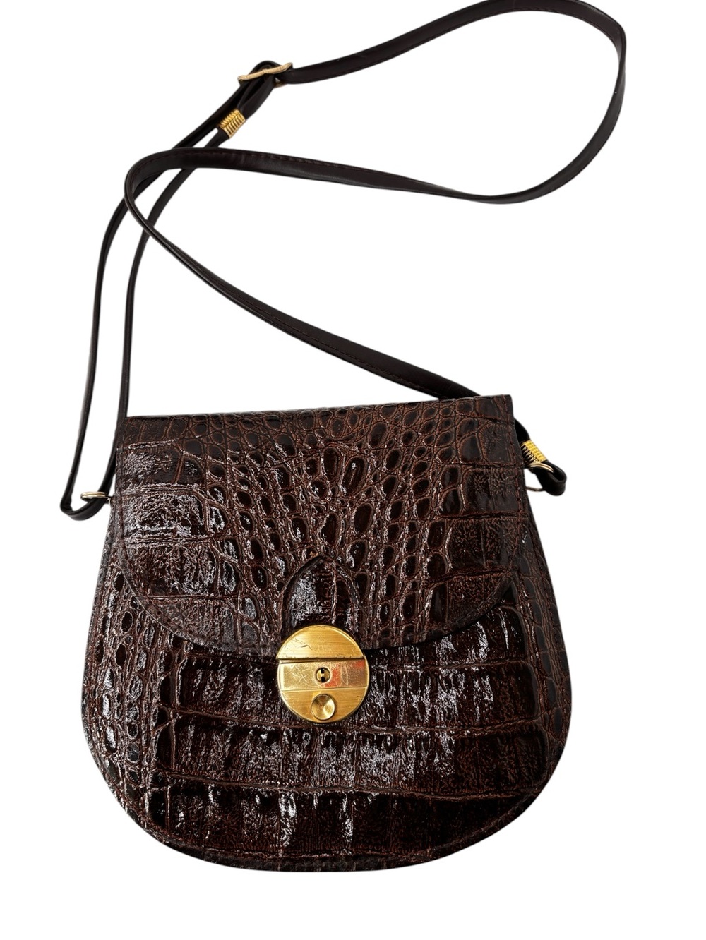 VTG Sudhaus Italian Brown Embossed Crocodile Leather Small Crossbody Handbag